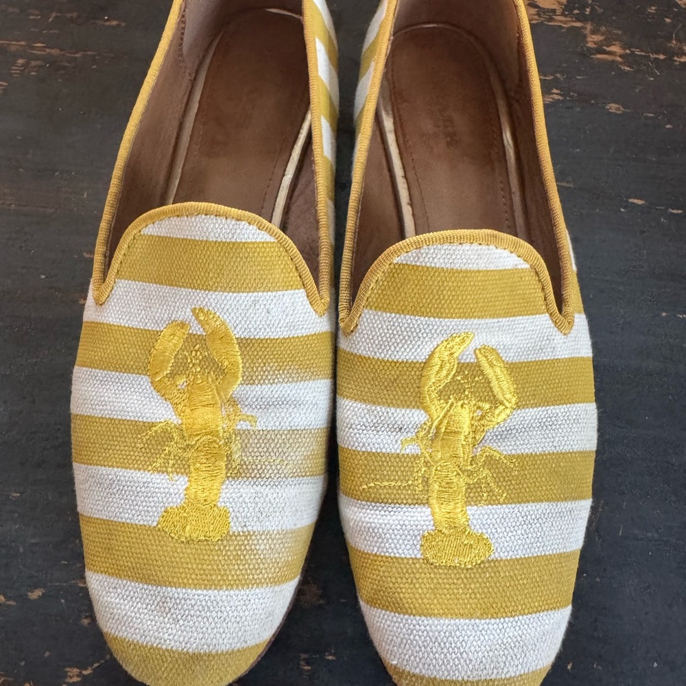 Coach Yellow & White Striped Canvas Flat